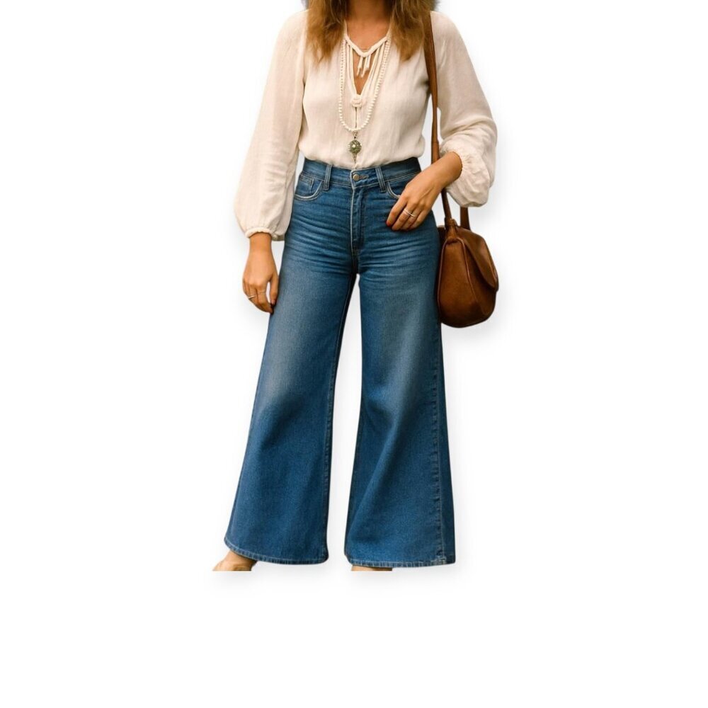 Current/Elliott Wide-Leg Cropped Jeans Size 29 🌸 Flowy Boho Chic Denim
